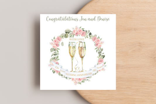 Personalised 50th Wedding Anniversary Card - Golden Wedding, Customisable, Elegant Design, Milestone Celebration, Unique Gift