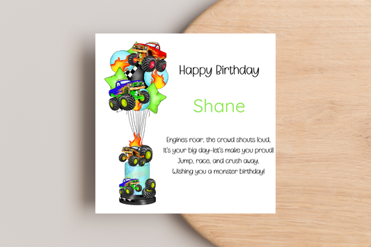 Personalised Monster Truck Inspired Birthday Card
