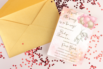 Editable Pink or Blue Bunny Baby Shower Invitation