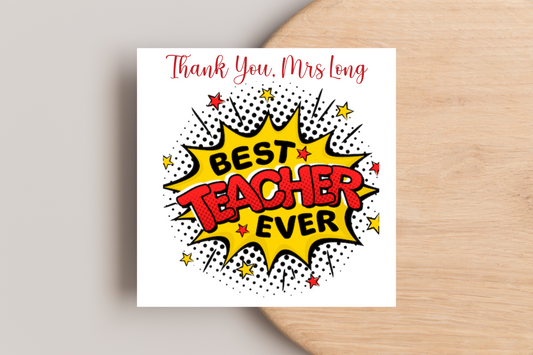 Personalised Thank You Teacher Card | Bright Vibrant Design | Customisable with Teacher's Name | Teaching Assistants | Head teacher|