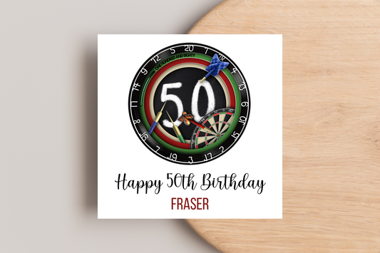 Personalised Darts 50th Birthday Card