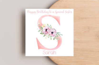 Personalised Initial Birthday Card for Her | Floral Design | Customisable