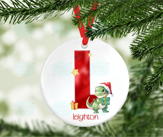 Personalised Dinosaur Initial Christmas Bauble