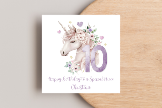 Personalised Pastel Unicorn Number Birthday Card