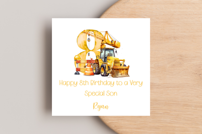 Personalised Digger Construction Themed Birthday Card