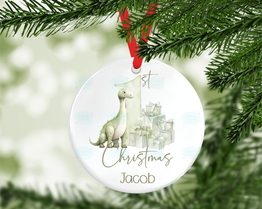 Personalised Bunny or Dinosaur 1st Christmas Bauble