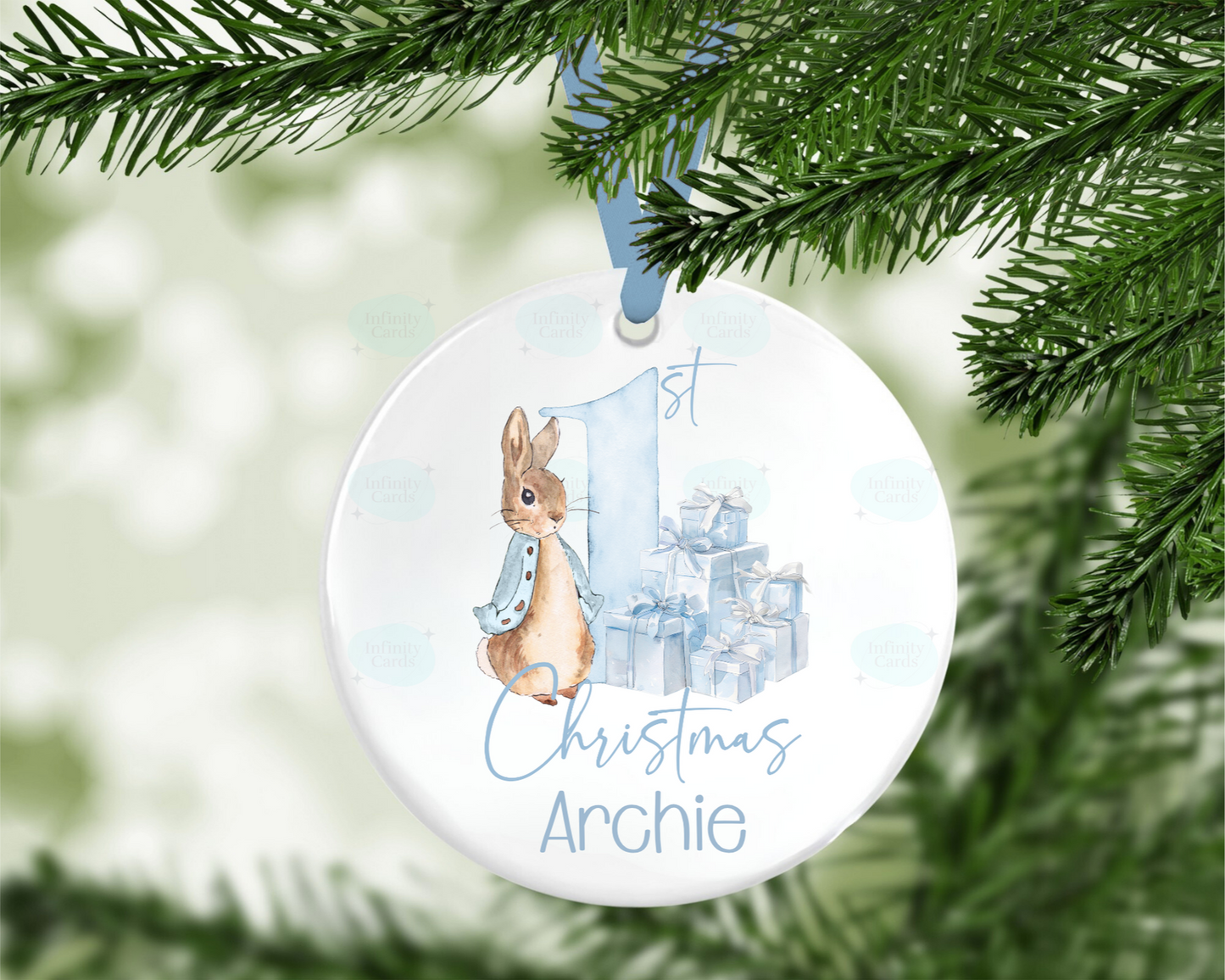 Personalised Peter Rabbit 1st Christmas Bauble