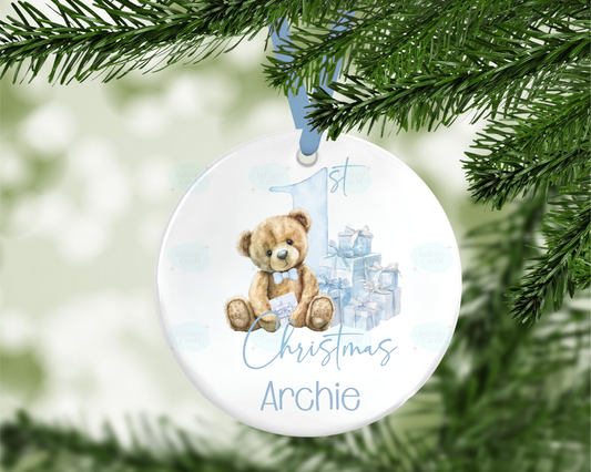 Personalised Teddy Bear 1st Christmas Bauble