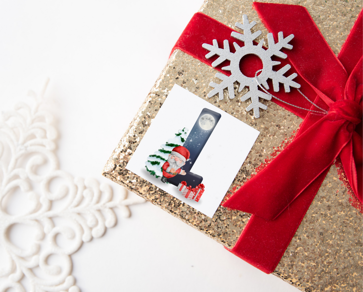Initial Santa Christmas Present Labels
