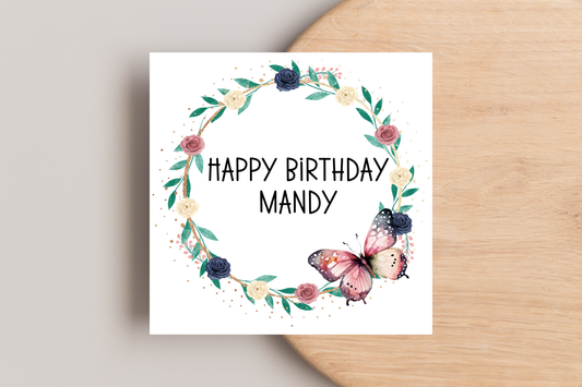 Personalised Butterfly Wreath Birthday Card