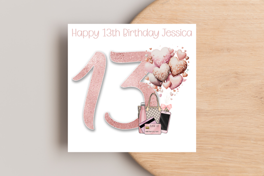 Personalised 13th Pink Tech Birthday Card