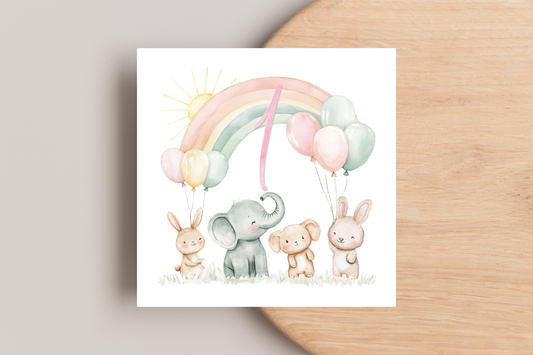 Pastel Animals Birthday Card