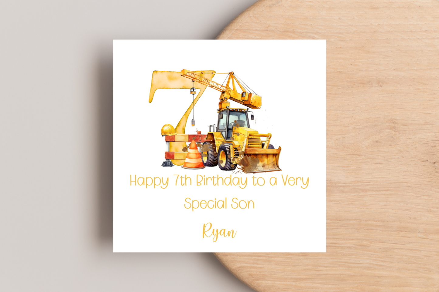 Personalised Digger Construction Themed Birthday Card