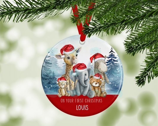 Personalised Safari Animals On Your First Christmas Tree Decoration