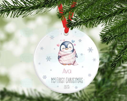 Personalised Penguin First Christmas Tree Decoration