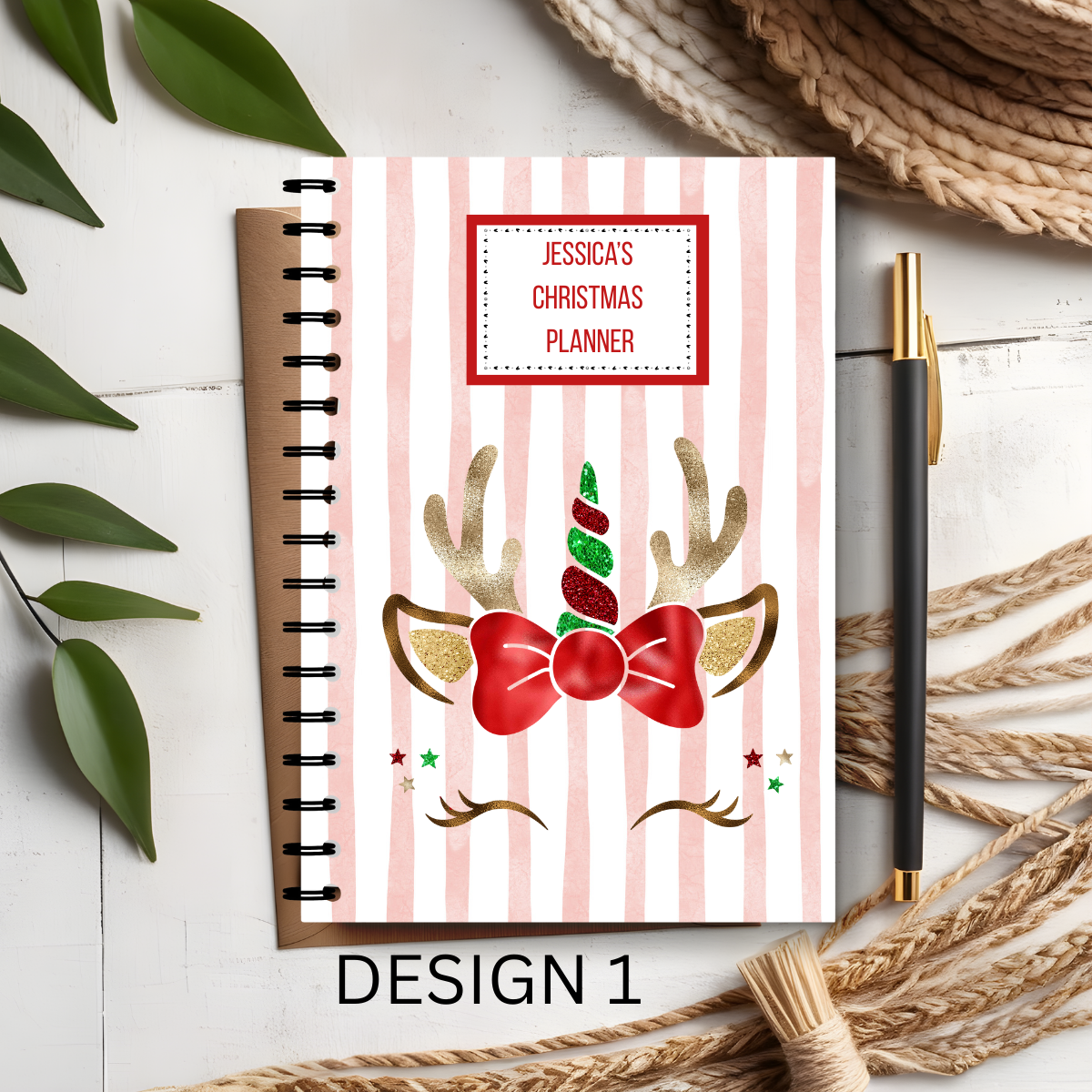 Personalised Unicorn Christmas Planner Notebook