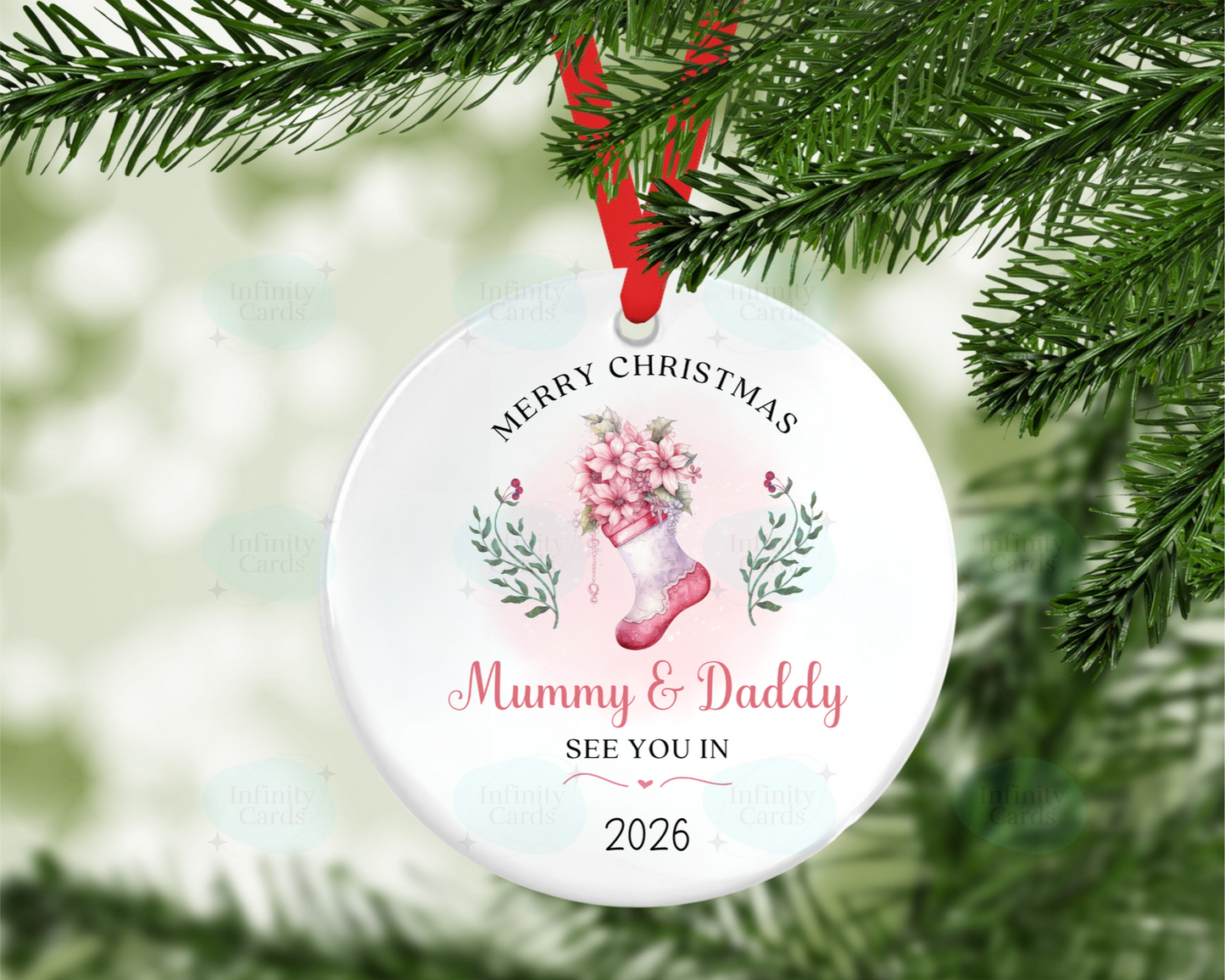 Parents to Be See You in 2026 Mummy and Daddy Christmas Tree Decoration
