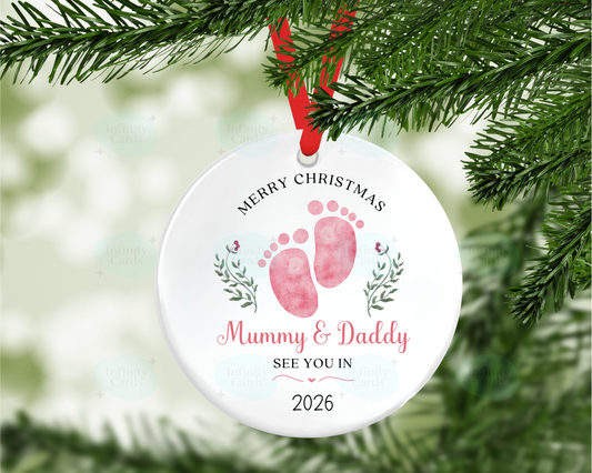 Parents to Be See You in 2026 Mummy and Daddy Christmas Tree Decoration