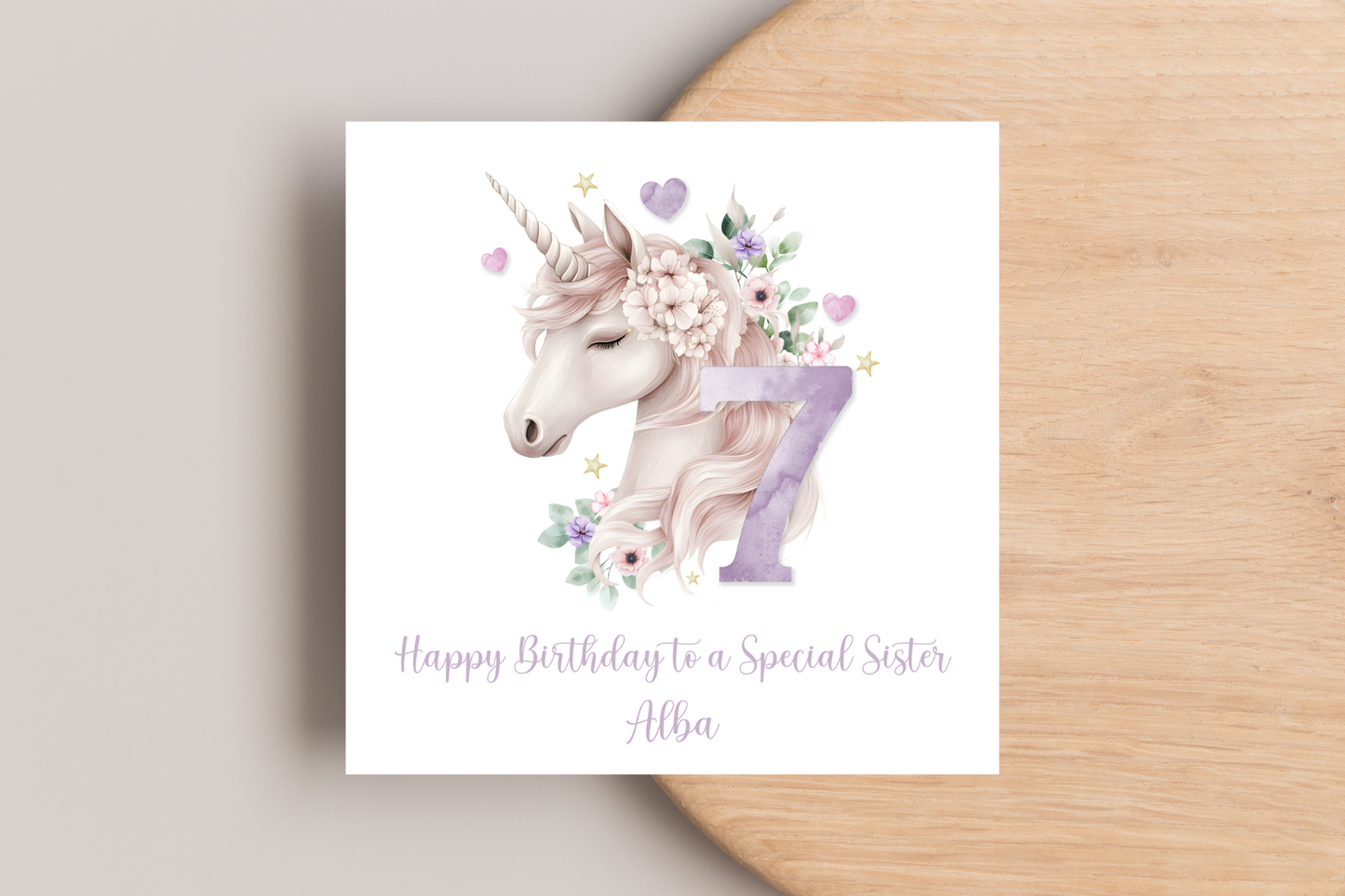 Personalised Pastel Unicorn Number Birthday Card