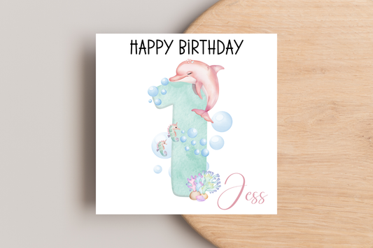Personalised Dolphin Number Birthday Card
