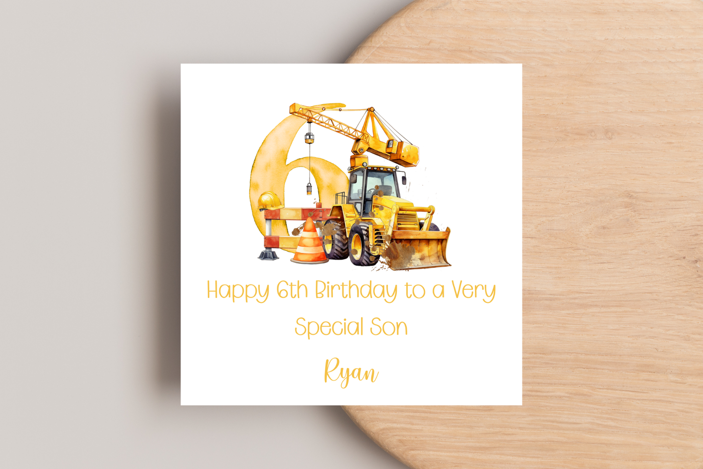 Personalised Digger Construction Themed Birthday Card