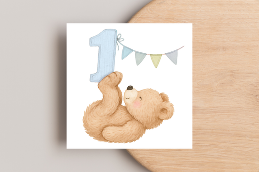 Bear Blue 1 2 3 Years Birthday Card