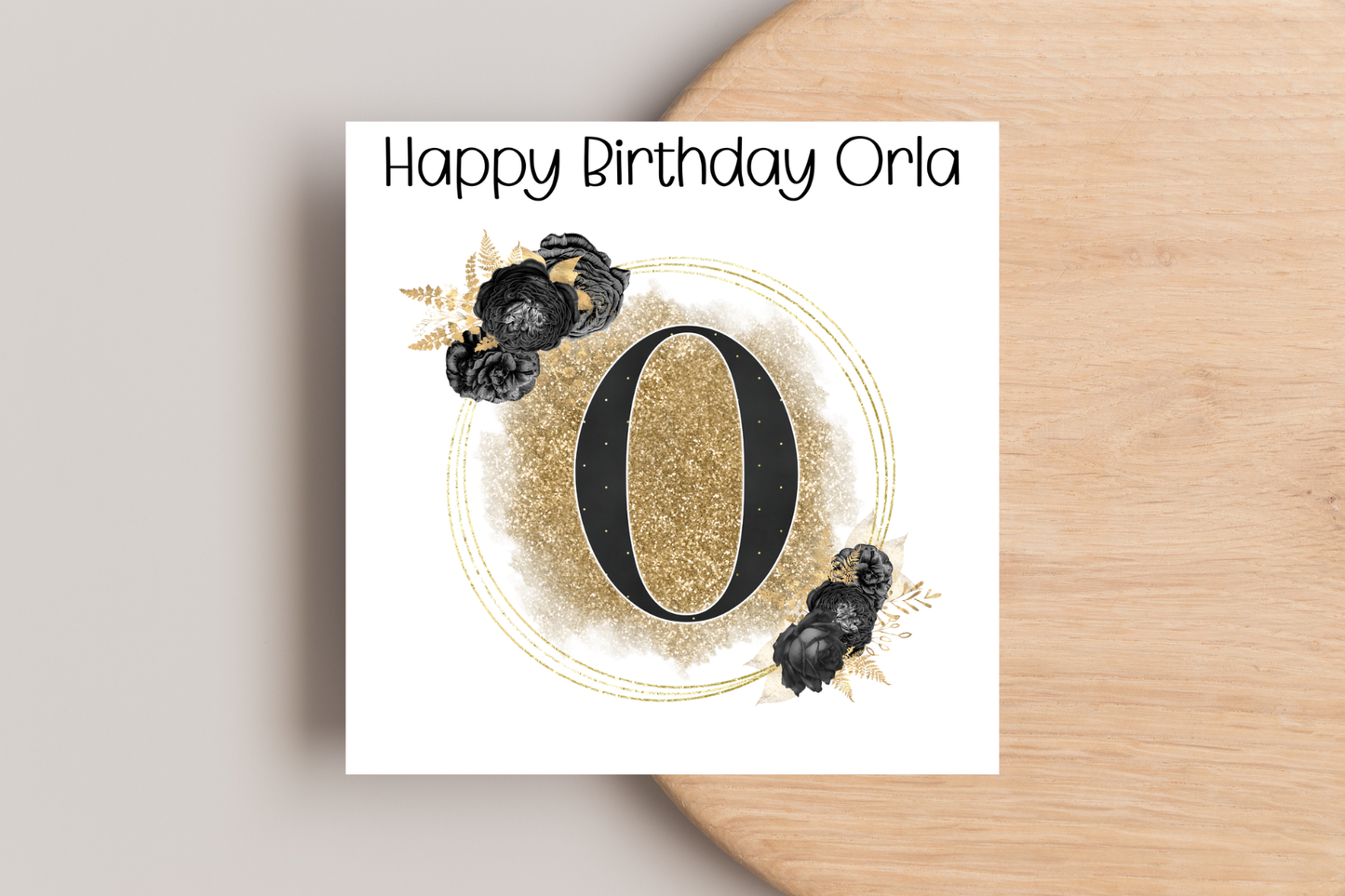 Personalised Black and Gold Initial Birthday Card