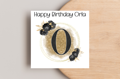 Personalised Black and Gold Initial Birthday Card