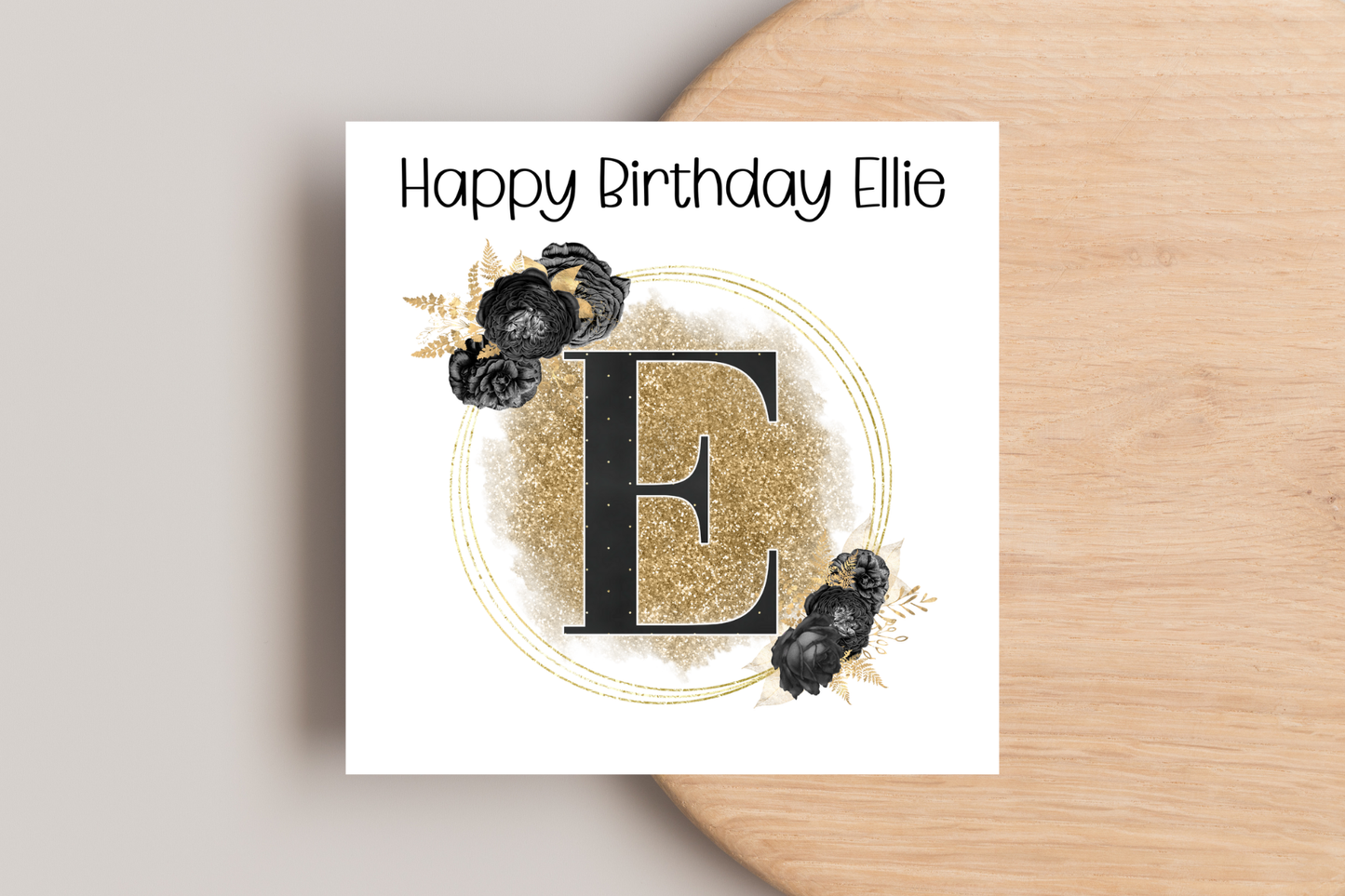 Personalised Black and Gold Initial Birthday Card