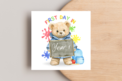 Colourful Bear First Day of School Card
