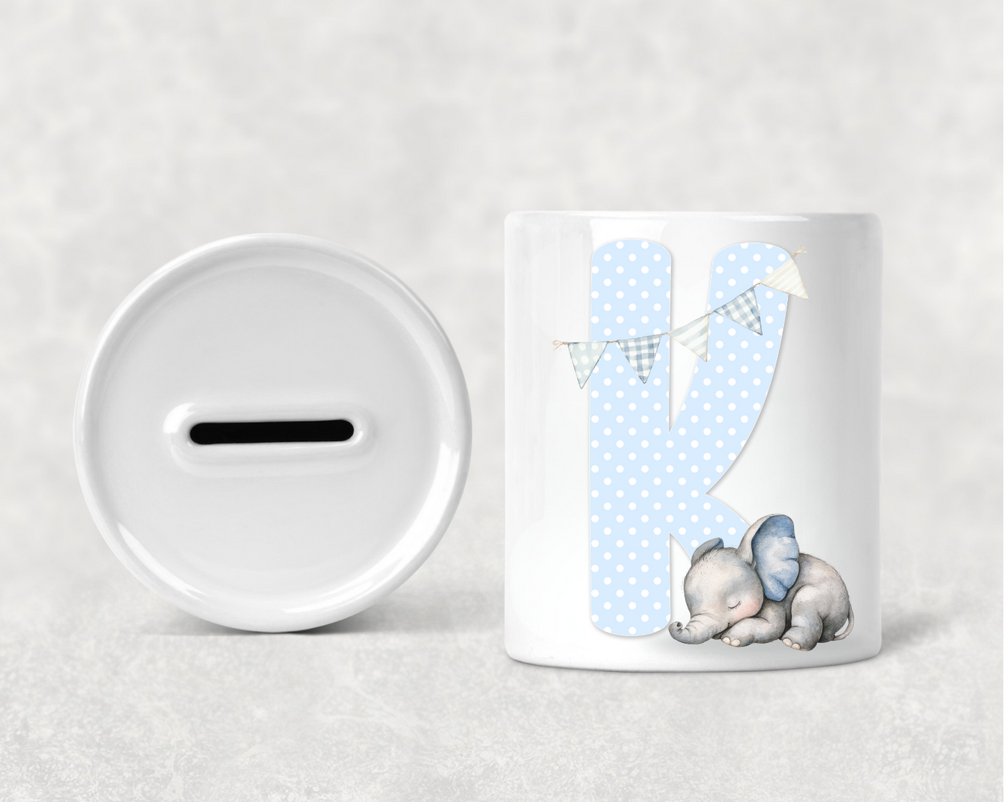 Personalised Blue Elephant Money Box