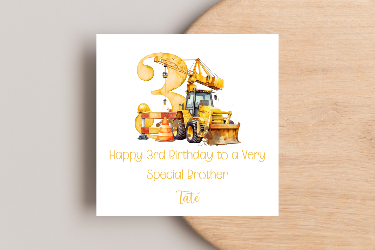 Personalised Digger Construction Themed Birthday Card