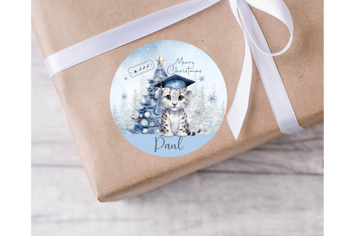 Personalised Snow Leopard Christmas Present Labels