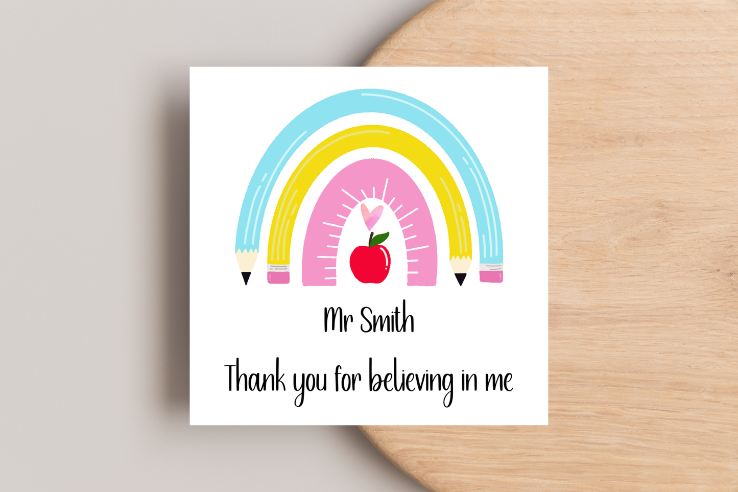 Personalised Thank You Teacher Rainbow End of Year Card