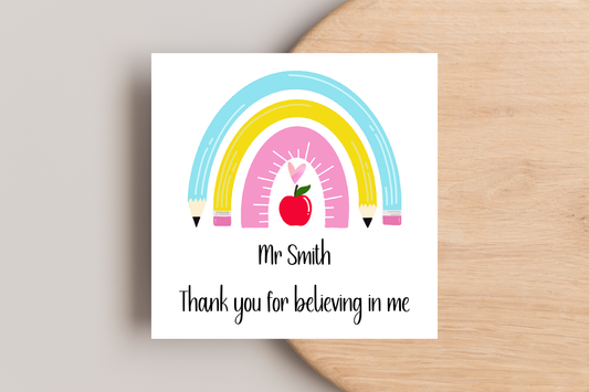 Personalised Thank You Teacher Rainbow End of Year Card