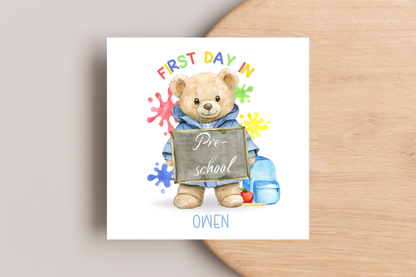 Personalised Colourful Bear First Day of School Card