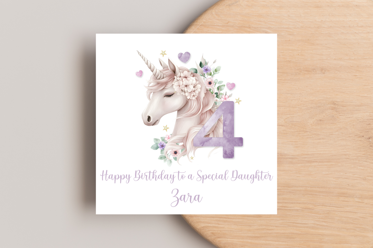 Personalised Pastel Unicorn Number Birthday Card