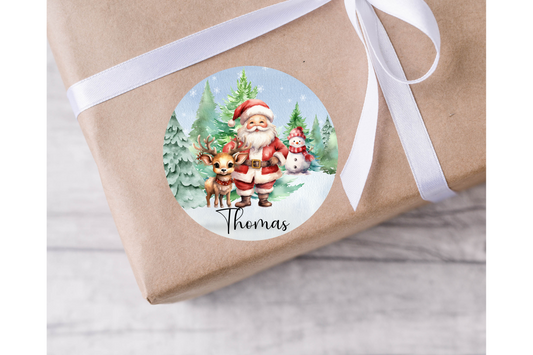 Personalised Santa and his reindeer Christmas Present Labels
