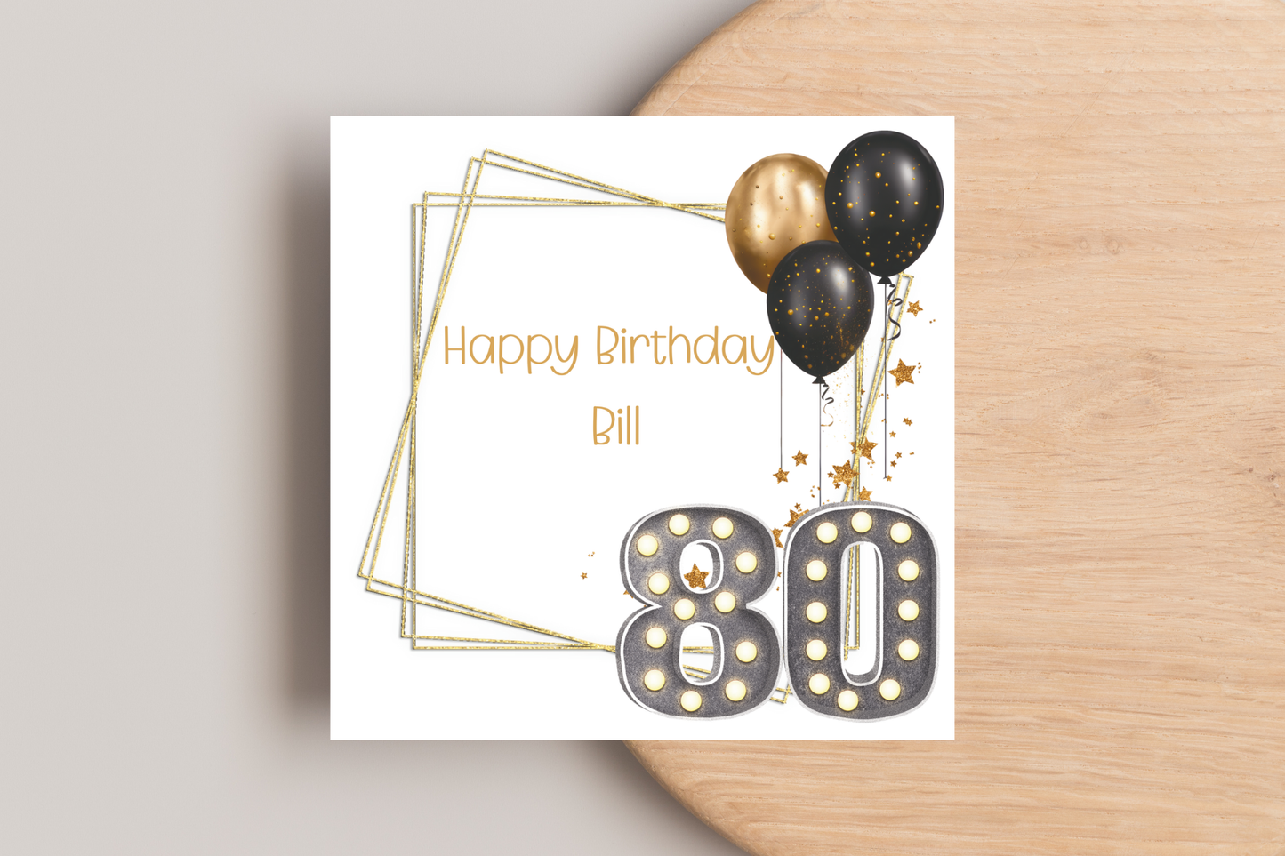 Personalised Black and Gold 80th Birthday Card