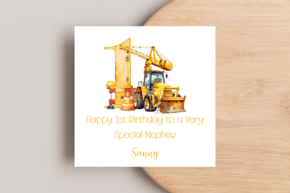 Personalised Digger Construction Themed Birthday Card
