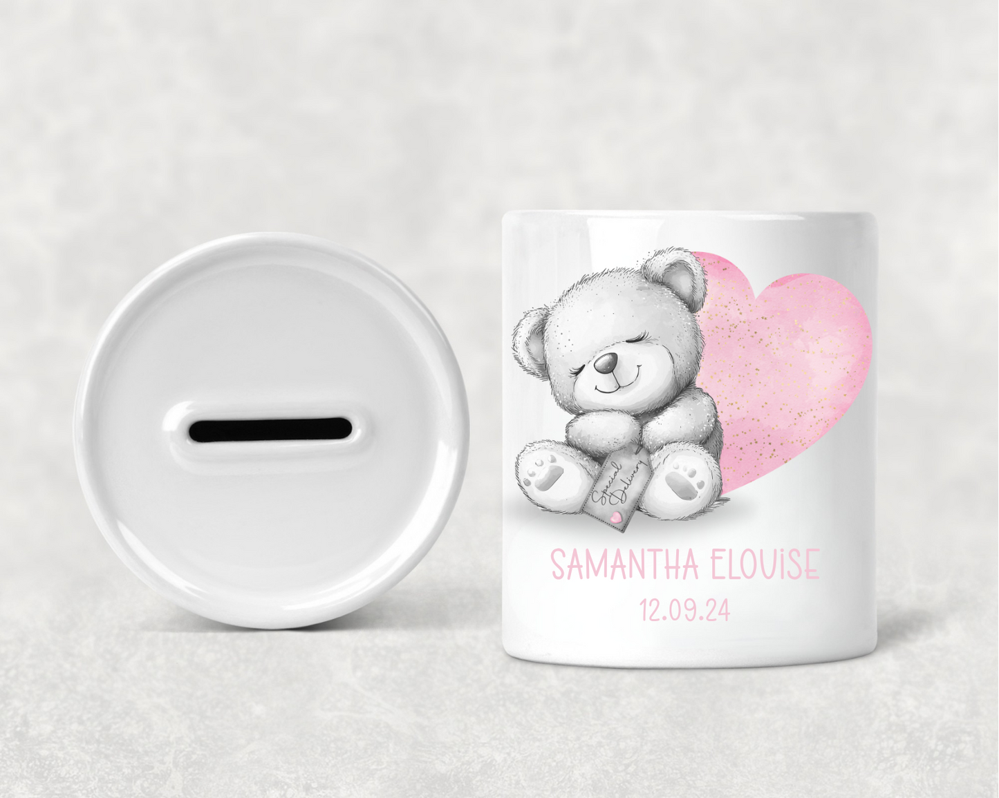 Personalised Baby Special Delivery Bear Money Box