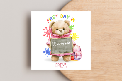 Personalised Colourful Bear First Day of School Card