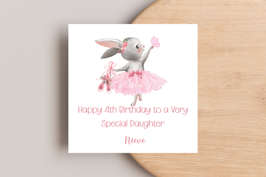 Personalised Ballerina Bunny Birthday Card