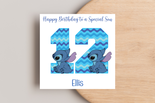 Personalised Stitch Number Birthday Card- 6th 7th 8th 9th 10th 11th 12th