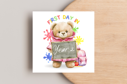 Colourful Bear First Day of School Card