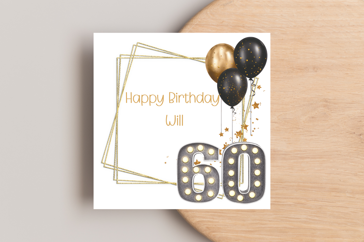 Personalised Black and Gold 60th Birthday Card