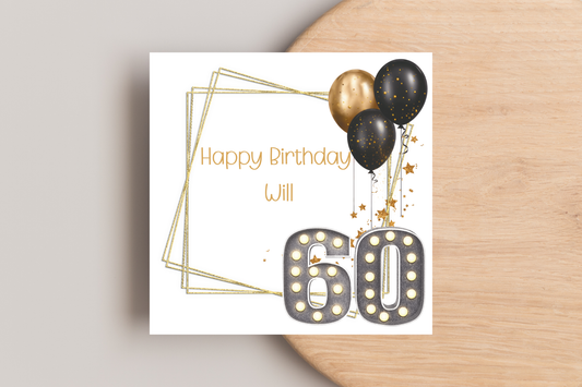 Personalised Black and Gold 60th Birthday Card