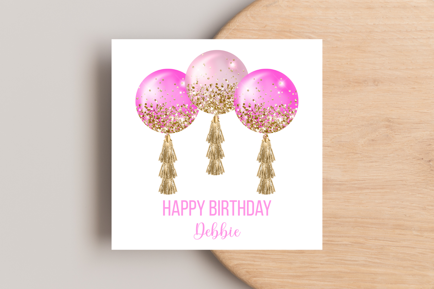 Personalised Pink Balloons Birthday Card For Her