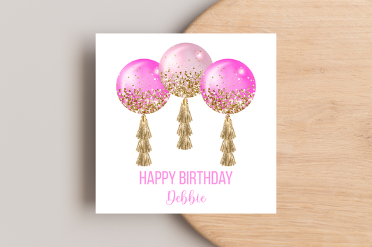 Personalised Pink Balloons Birthday Card For Her