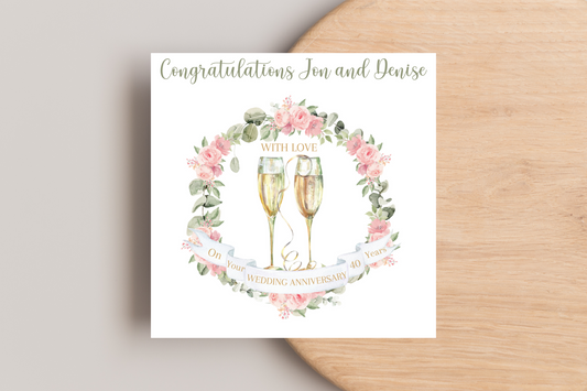 Personalised 40th Wedding Anniversary Card - Ruby Wedding, Customisable, Elegant Design, Milestone Celebration, Unique Gift